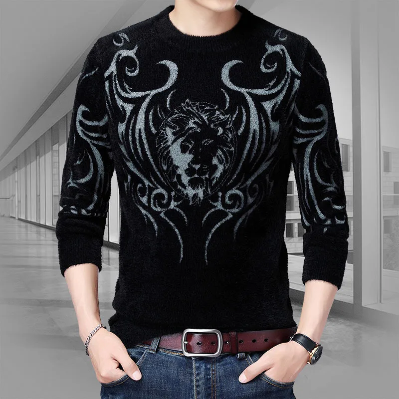 

Autumn and Winter Imitation Mink Sweater Men Youth Fashion Trend Printing Sweater