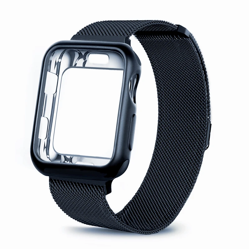 Space gray-TPU case Миланская петля ремешок с чехол для Apple Watch 42 мм 38 мм браслет из нержавеющей стали ремешок для iwatch серии 4 5 40 мм 44 мм - Цвет ремешка: Space gray-TPU case