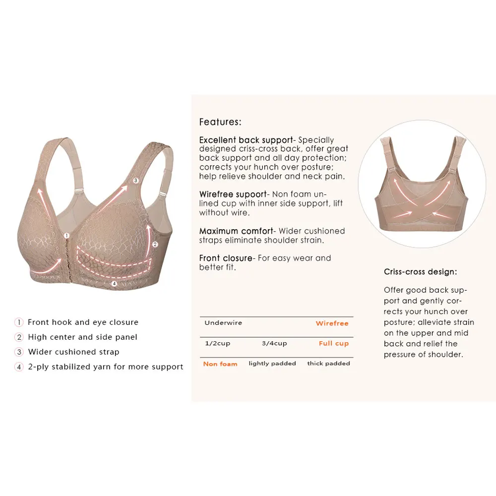 Бюстгальтер-минимайзер Женский бесшовный Бралетт с застежкой спереди без