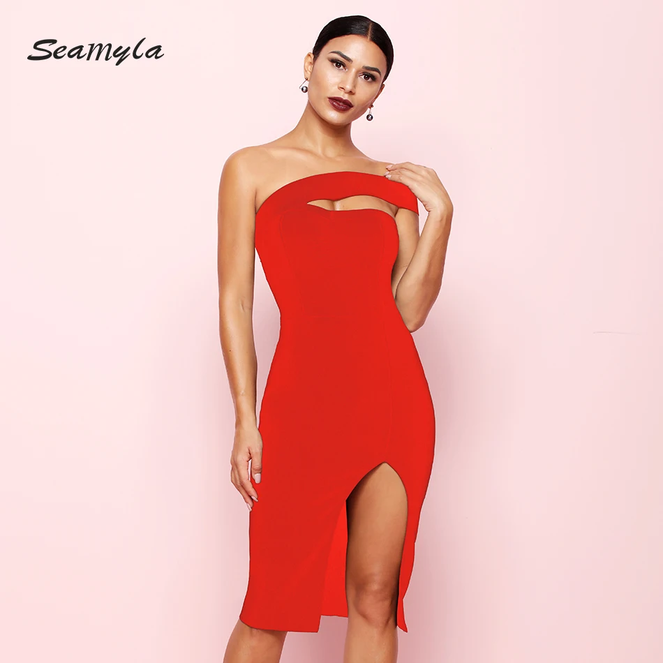 Seamyla, Бандажное платье, сексуальное, белое, черное, красное, на одно плечо, облегающее, летнее платье для женщин, новинка, платья знаменитостей для вечеринок