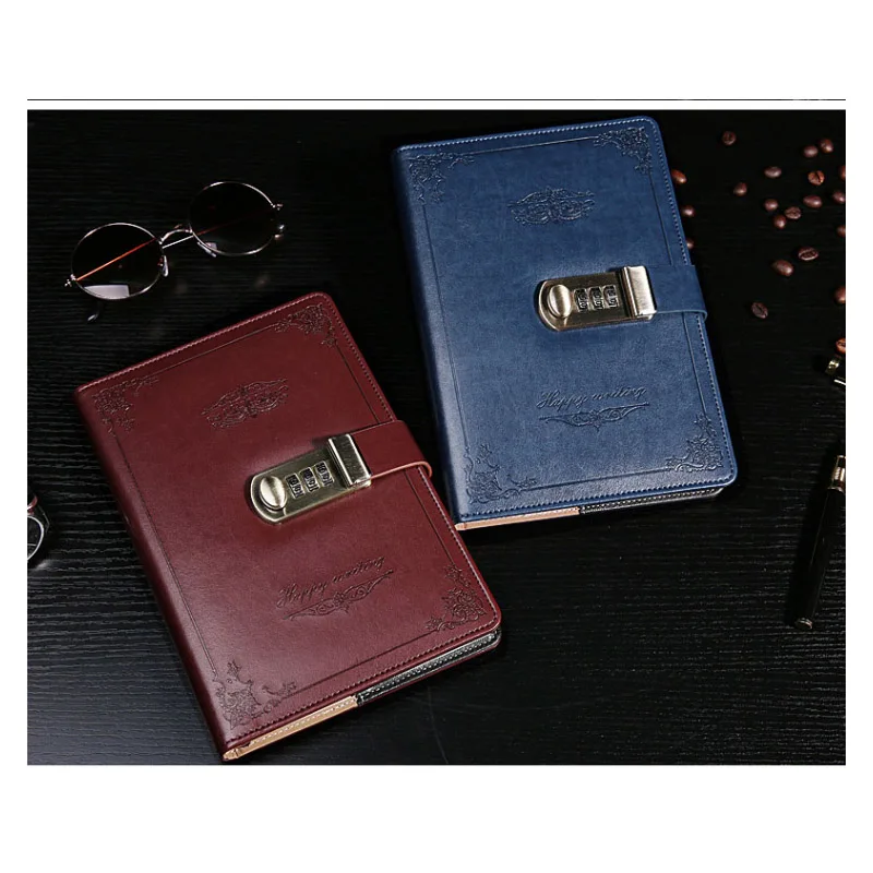 Новый кожаный дневник записная книжка с кодом блокировки пароль винтажный