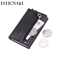 DIENQI Anti Rfid Card Holder Case Men Leather Metal Wallet Male Coin Purse Women Mini Carbon Credit Card Holder With Zipper