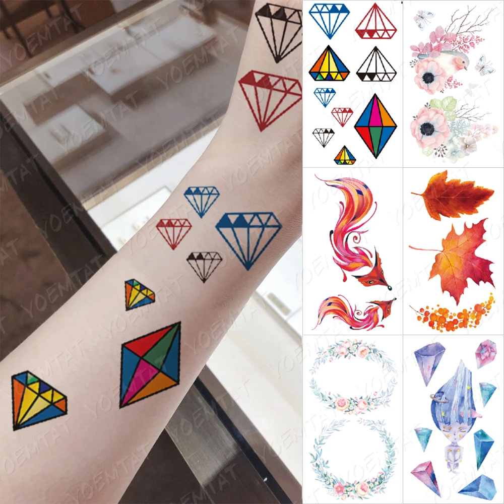 

Водостойкая временная татуировка со стразами, мультяшный персонаж, наклейка на флэш-тату, венок, птица, боди-арт, накладное тату для женщин и...