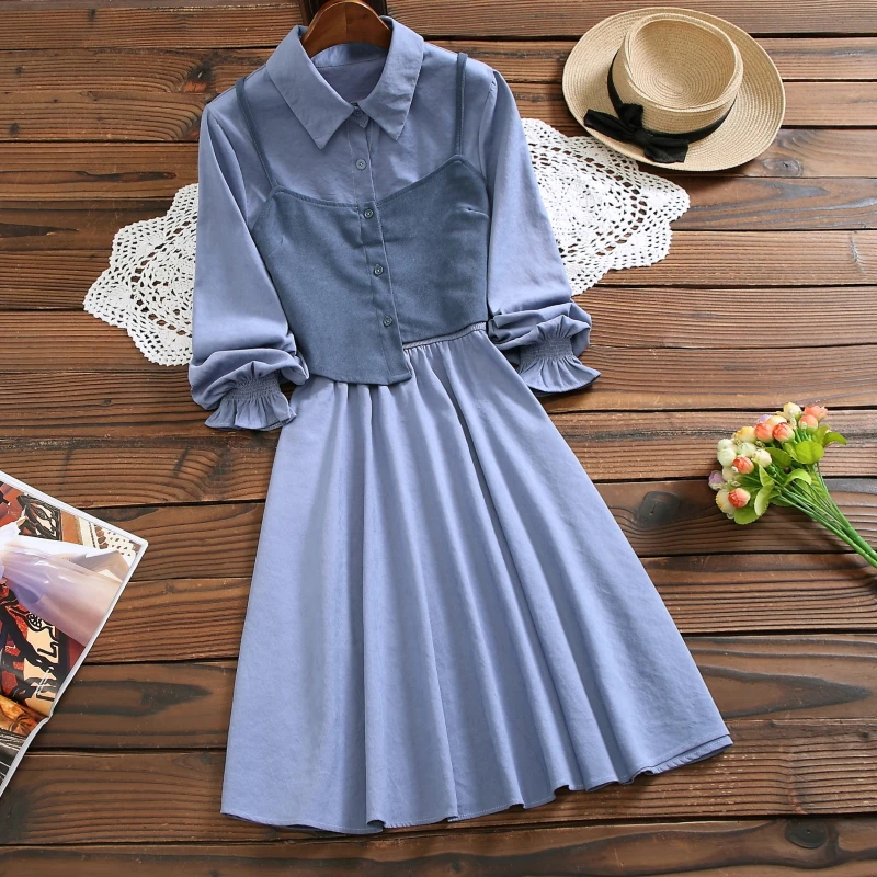

Japan style autumn fashion cute solid dress new arrival long sleeve women vintage vestidos