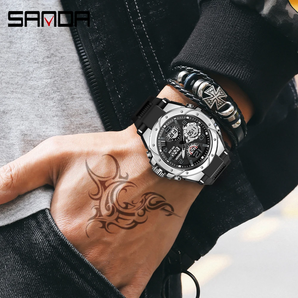 

SANDA New Mens Watches Top Brand Military Quartz Wirstwatch Waterproof Sport Chronograph Week Clock Army Green Digital Watch