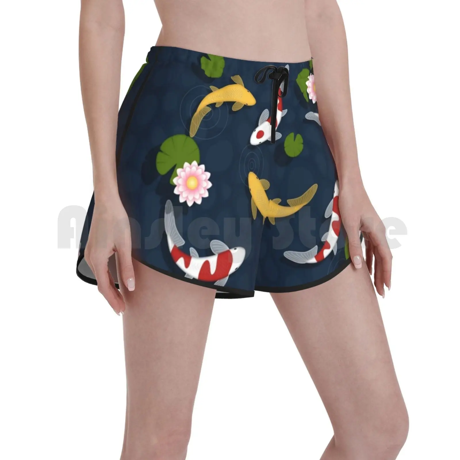 

Japanese Koi Fish Pond Swim Shorts Quick Dry Women Beach Short Simple Stylish Cute Cool Girly Koi Fish Pond Vector