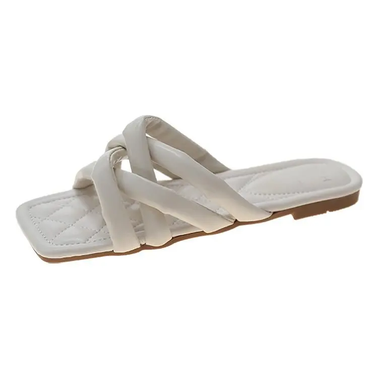 

Slippers Casual Low Rubber Flip Flops Shoes Woman 2021 Pantofle Luxury Hawaiian Flat Summer New Slides PU Fabric Rome Basic Hoof