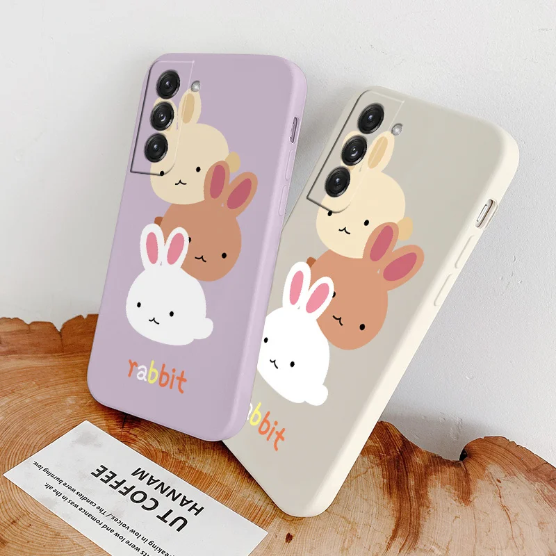 

Three Rabbits Silicone Phone Case For Samsung Galaxy S21 S20 FE S10 Ultra Plus S10e Note 20 ultra 10 9 Plus Pro Soft Back Cover