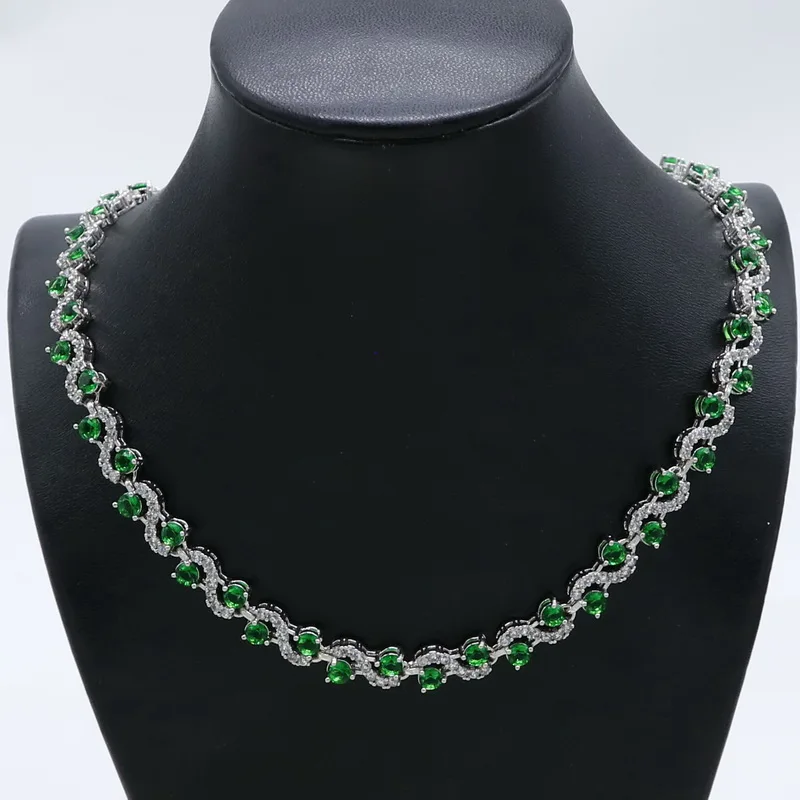 Свадебные ювелирные наборы серебряного цвета для женщин зеленые