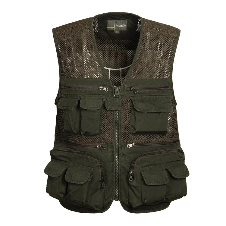 

2020 Men's Summer Cotton Mesh Canvas Stitching Vest Multi-Pockets Thin Vest