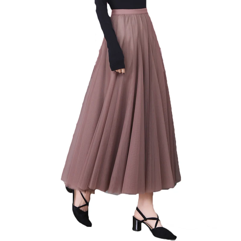 

Spring Autumn Yarn Skirt Female Half-length 2021 New Mid-length High-waist Black Winter With Pleated Mesh Skirts For Women 139b