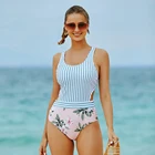 2022 женский винтажный полосатый купальник, сексуальный купальник с принтом, сплошной купальник с перекрестной спинкой, боди для контроля живота, летняя пляжная одежда S  XXL