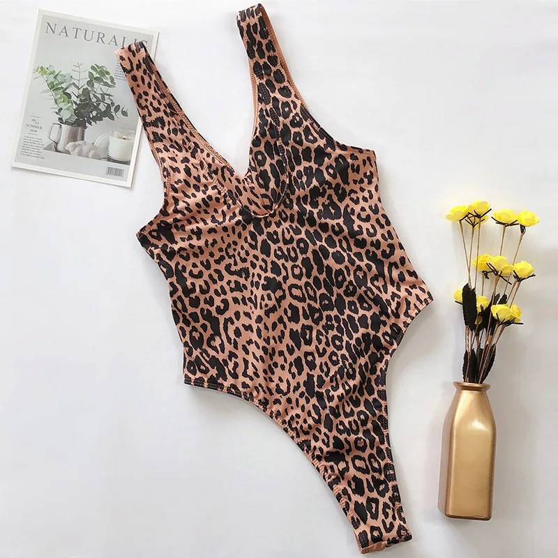 INGAGA Leopard Cut Out Swimsuit One Piece Splice High Cut Bodysuit Sexy Push Up Swimwear Women New Brazilian Bathing Suit