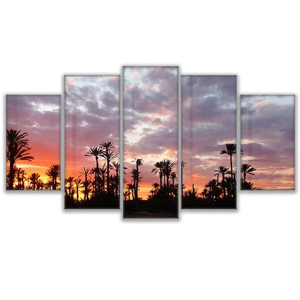 

Wall Framework Cuadros Vintage Home Decor Paintings On Canvas 5 Panel Sunset Landscape For Living Room poster