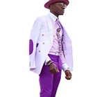 Красивые мужские костюмы из двух предметов, фиолетового и белого цветов, модель 2022 года, официальная одежда для выпускного вечера, куртка, брюки на заказ