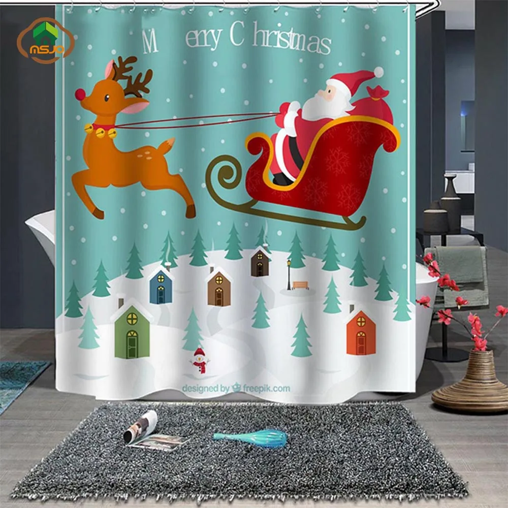 MSJO рождественское украшение занавеска для душа ванная комната 3d
