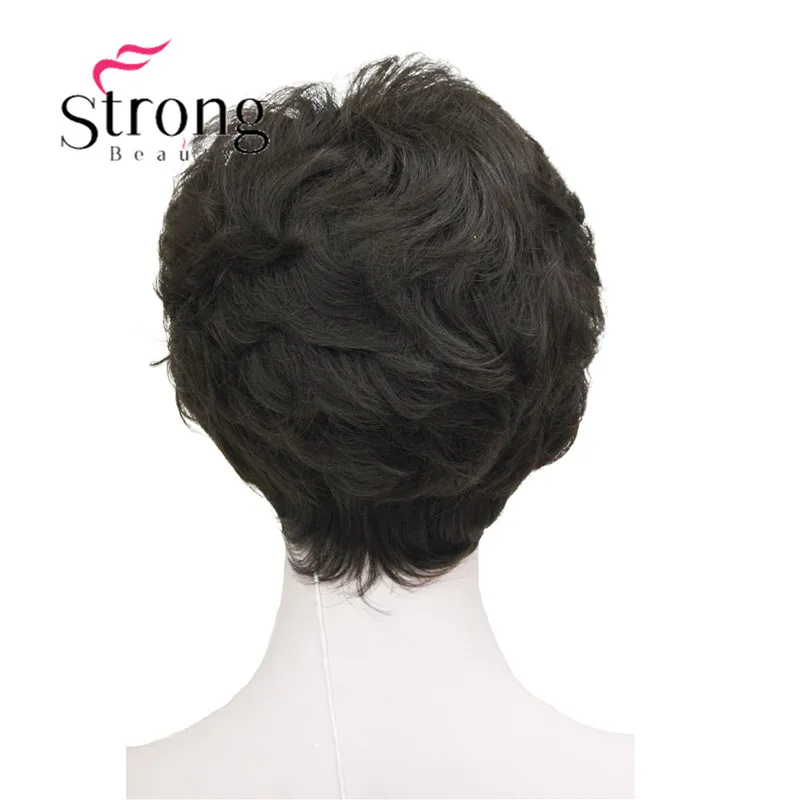 StrongBeauty Shag стиль синтетические парики короткие волнистые слоистые темно-Обурн пользовательские парики для афро-американских