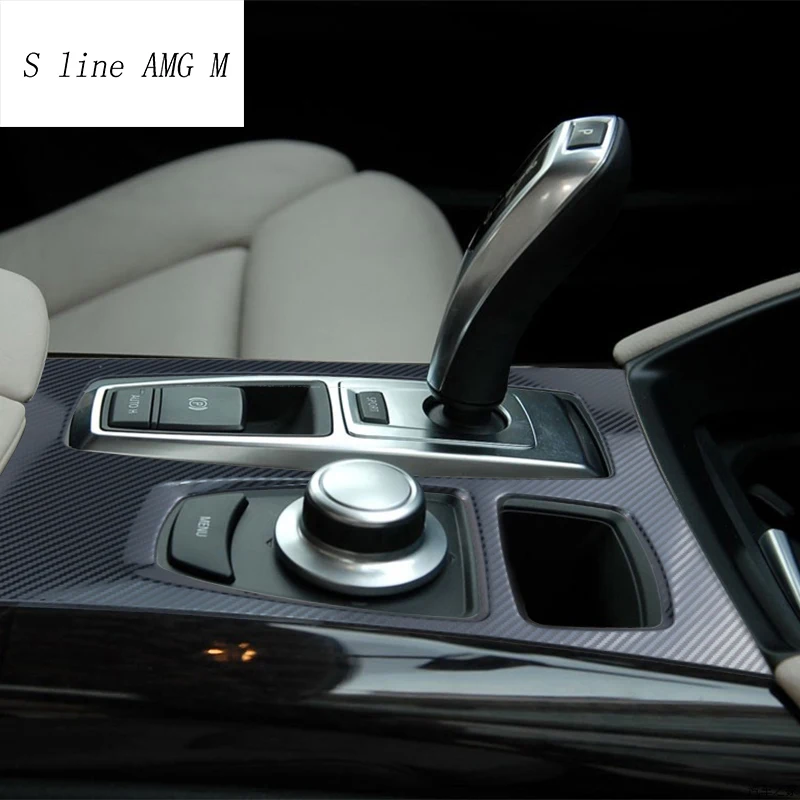 

Carbon fiber Car Styling Multimedia Handrest Panel Covers Cup Holder Frame Trim Auto Stickers For BMW X5 X6 E70 E71 Accessories