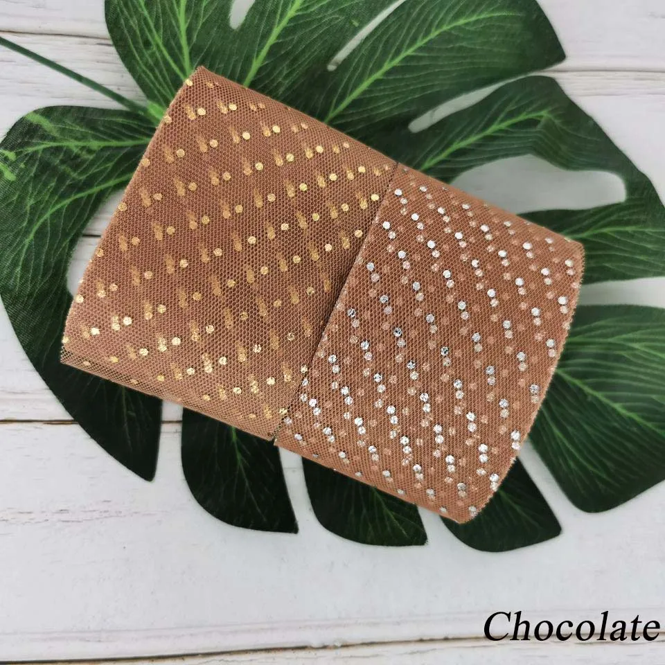 Chocolate 6 см, 23 м, блестящая Тюлевая лента в горошек золотистого и серебряного цвета, Тюлевая сетка, тканевые полоски, сделай сам, украшение для волос, Poms Journal, вечерние принадлежности - Цвет: Chocolate