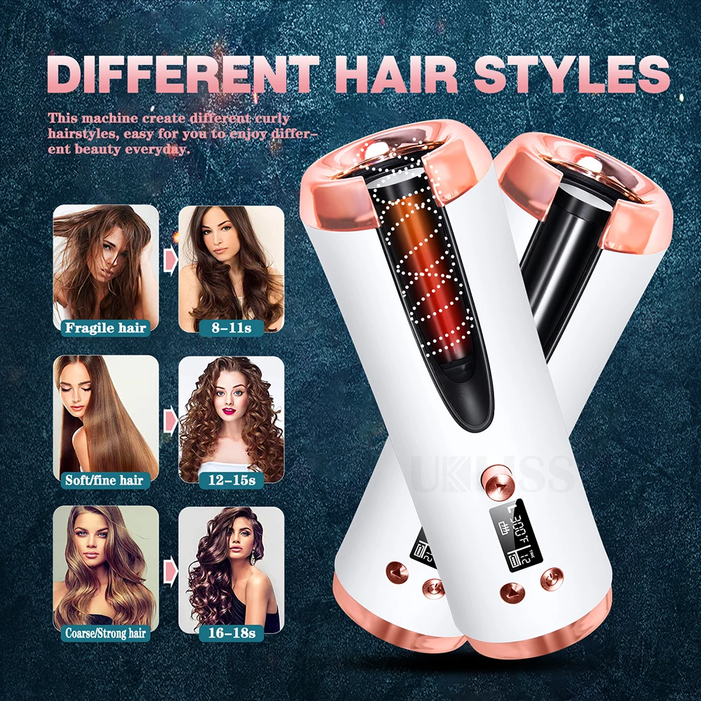 

Automatic Hair Curler Curling Iron Curls Waves LCD Display Ceramic Curly Rotating Curling Beach Wave Curling Wand Tongs Stlyer