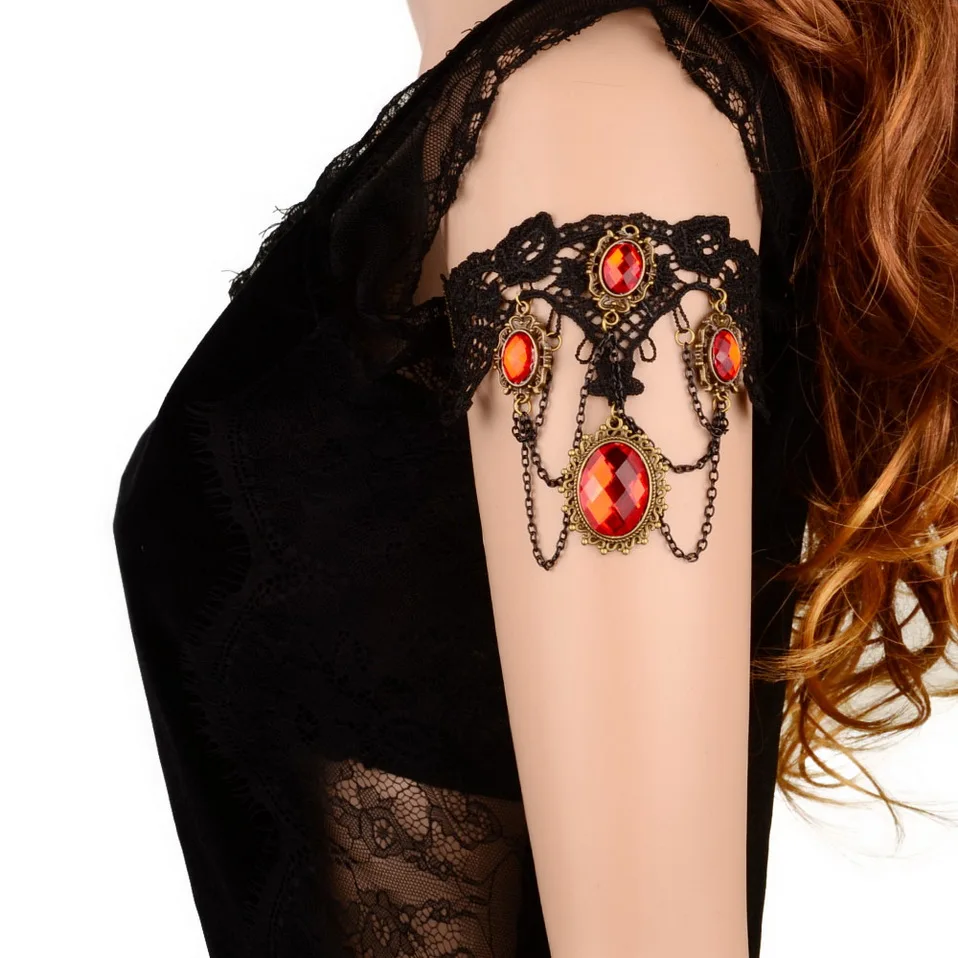 Яркий красный резиновый кружевной браслет на руку готический и винтажный Модный