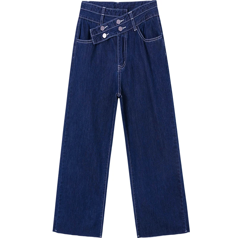 

AUYIYI Dark Blue Denim Wide-Leg Pants Women's Autumn 2021 New High Waist Slimming Fashion Casual Loose Straight Mopping Pants