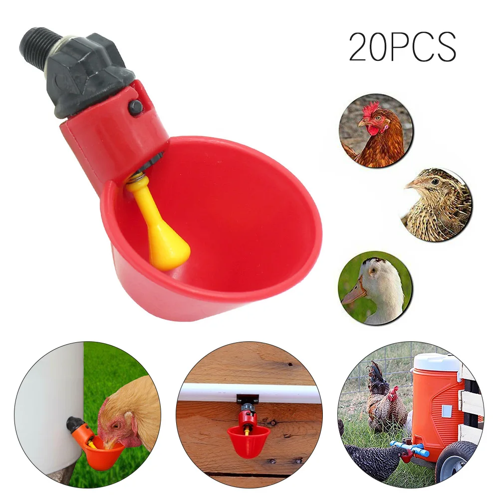 

20PCS/Sets Red Quail Waterer Animal Feeders Automatic Bird Coop Feed Poultry Chicken Fowl Drinker Water Drinking Cups