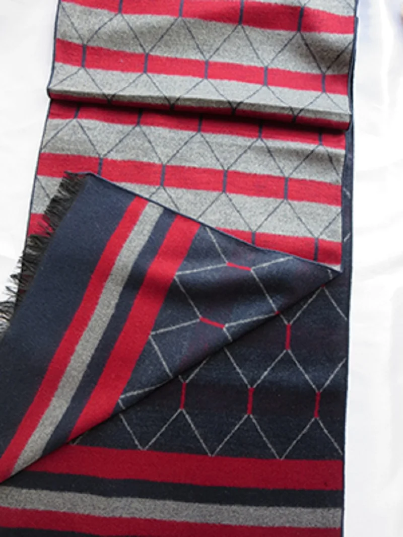 Double Sides Wear Мужской шелковый шарф винтажный зимний теплый шейный платок двухсторонний мягкий ворс 180*32 см - Цвет: Double Sides Wear