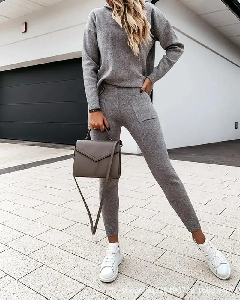 

Hooded casual tight-fitting slim-fitting women's sports suit autumn new style jacket and pants two-piece suit