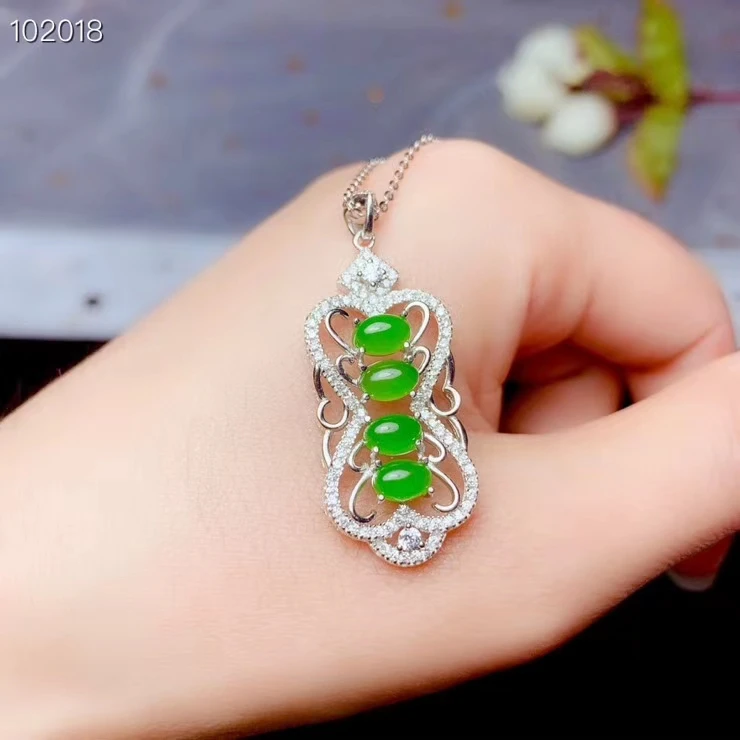 

LFP2 graceful green Jade necklace for women silver jewelry real 925 silver gold plated oval natural jade girl party gift