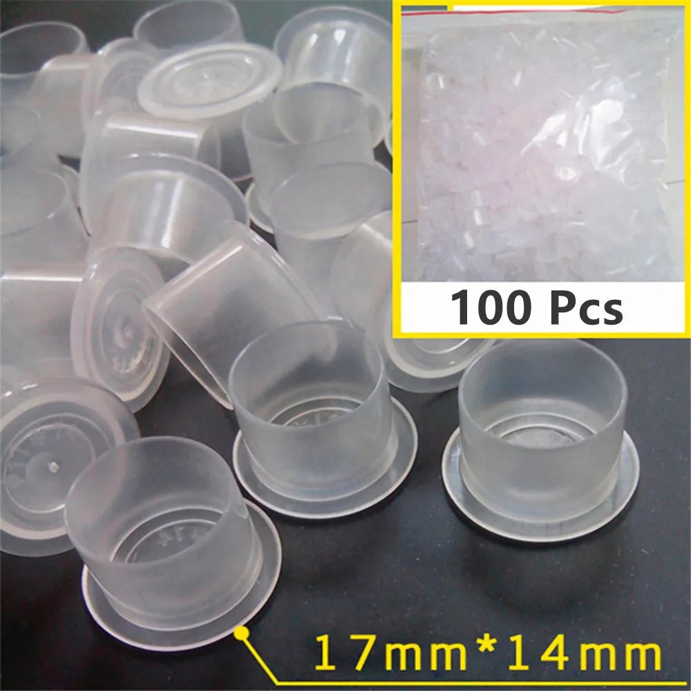 

100 Pcs Professional Tattoo Color Cup 17*14mm with Base Anti Falling Plastic Liquid Container Beauty Tools Tattoo Accessories