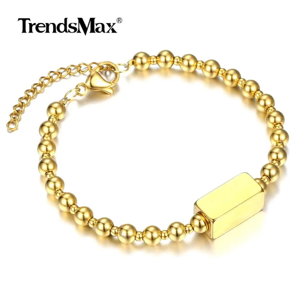 Персонализированный позолоченный браслет из нержавеющей стали с бусинами