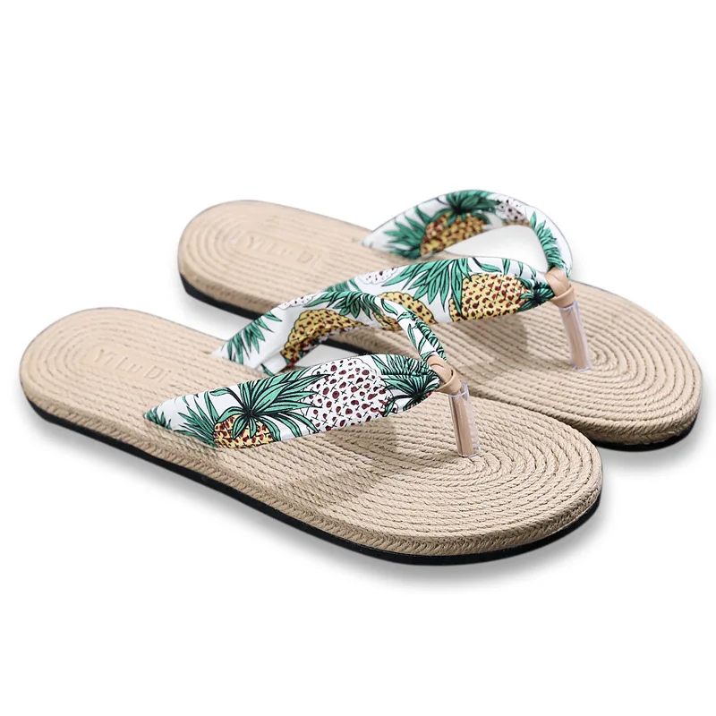 

Women Shoes Summer Floral Flip Flops Beach Sandals Thongs Slippers sandals Imitation hemp rope travel flip-flops flat-bottom 41