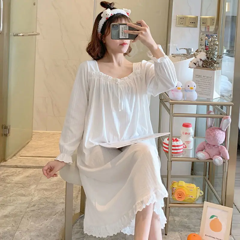 

Ночная рубашка женская хлопковая с длинным рукавом, W109