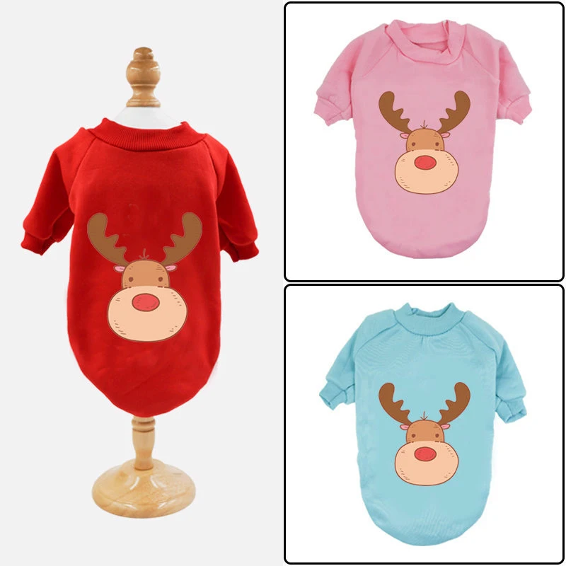 Милые рисованные оленя на печати Пит Дог Рождественские одежды футболки Малый Осенние и зимние наряды теплые продукты.