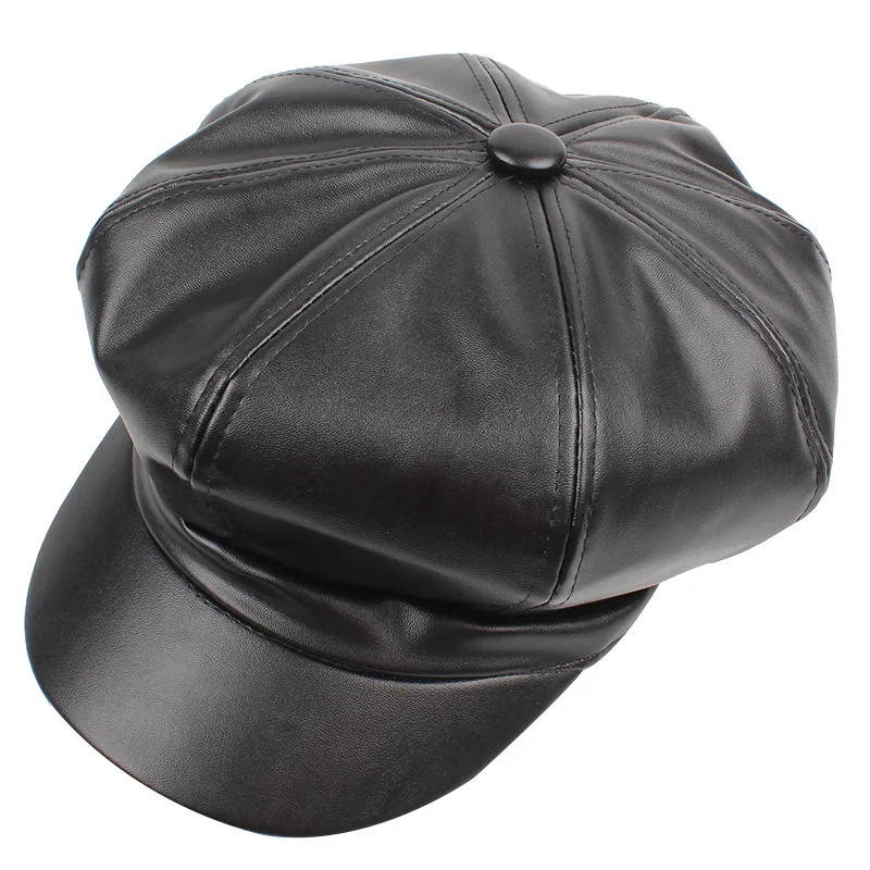 

Korean Spring and Autumn Fashion Beret Women's Octagonal Hat Men and Women Caps Leather Hats Simple Student Outing Cap