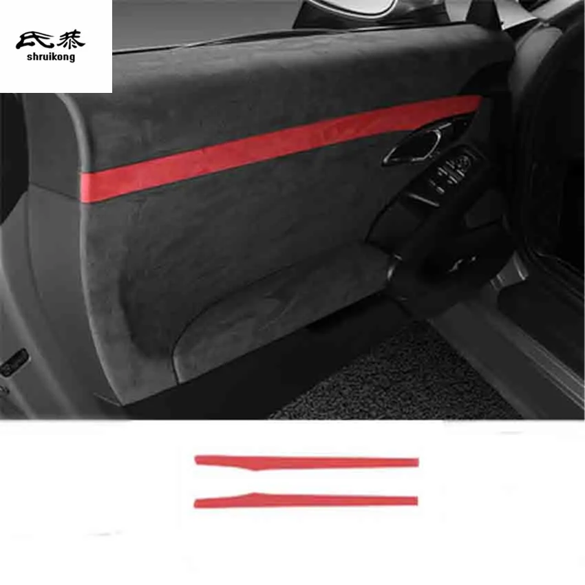 2pcs/lot Car sticker Alcantara leather four Interior doors decoration cover for 2016 2017 2018 Porsche 718 | Автомобили и