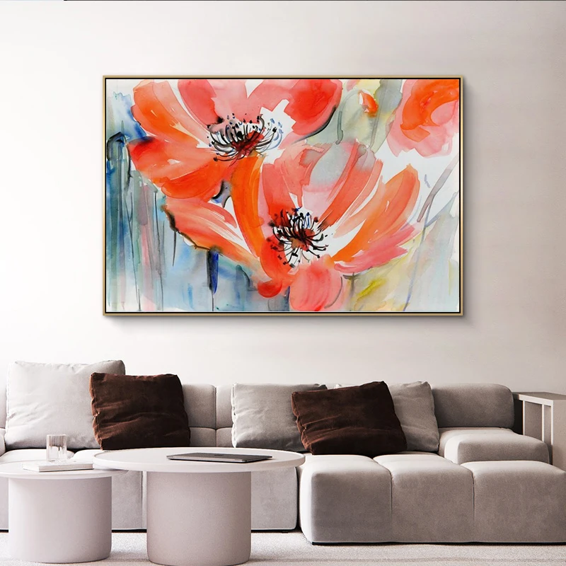 Современные акварельные цветы настенная живопись ручная роспись маковые принт