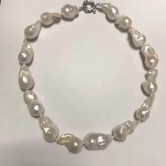 Online 14-16mm Collana Di Perle Fantasia Bianca Naturale Di Grande Forma Barocca