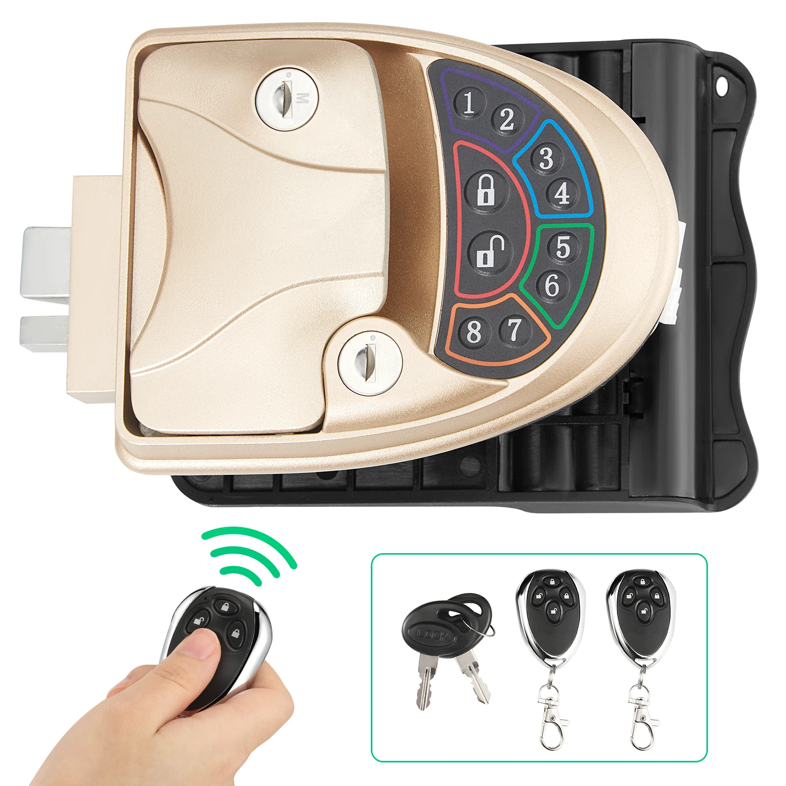 

Zinc Alloy RV Keyless Entry Door Lock Handle Latch with Keypad & Fob 20m Wireless Remote Control for Caravan Camper Truck