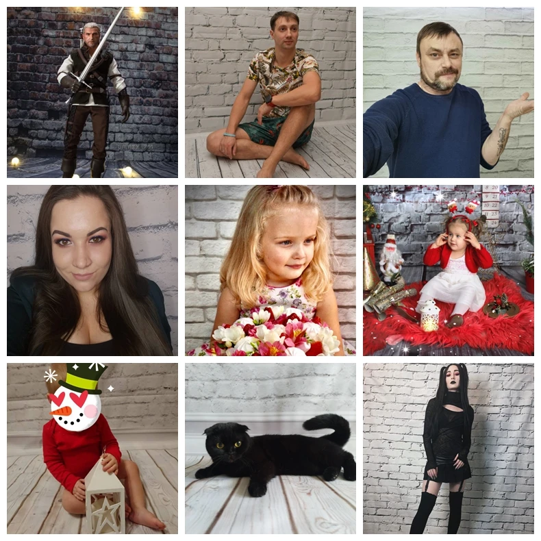 Виниловый фон для фотосъемки с изображением белых кирпичей и деревянных досок