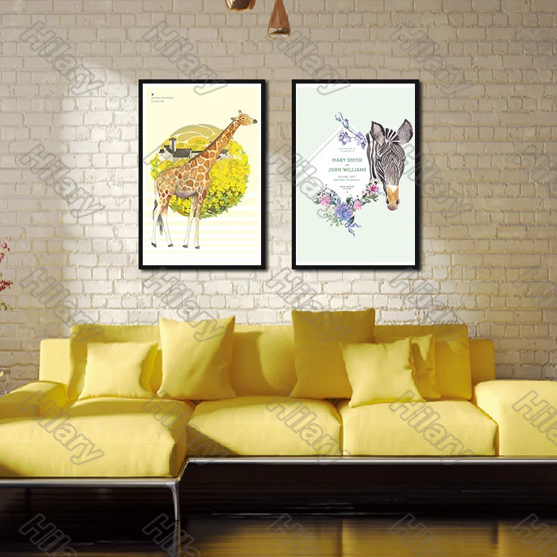 

Poster Animal Zebra Giraffe Buffalo Cartoon Canvas Painting and Prints Wall Art Pictures Decoration for Living Room 3Pcs