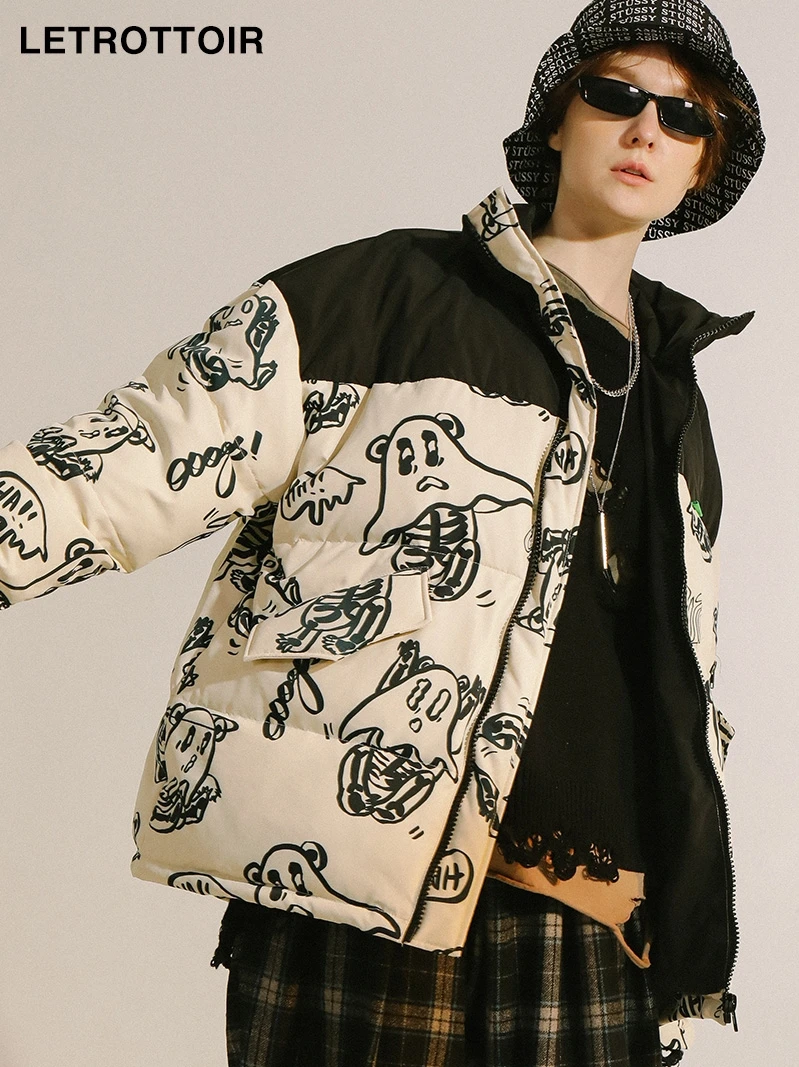 National Fashion Thickened Coat for Men and Women Couple Winter Tide Bear Full Print down Jacket coat men