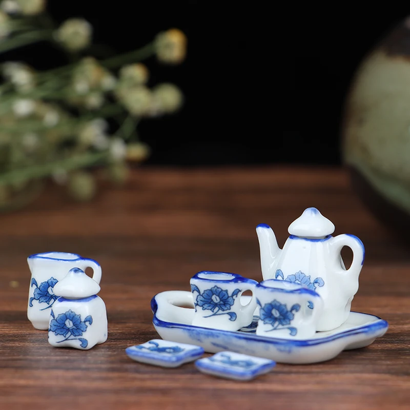 

Flower Patten Porcelain Coffee Tea Cups Ceramic Tableware Scale 1/12 Miniature Kitchen Accessories 6pcs/set