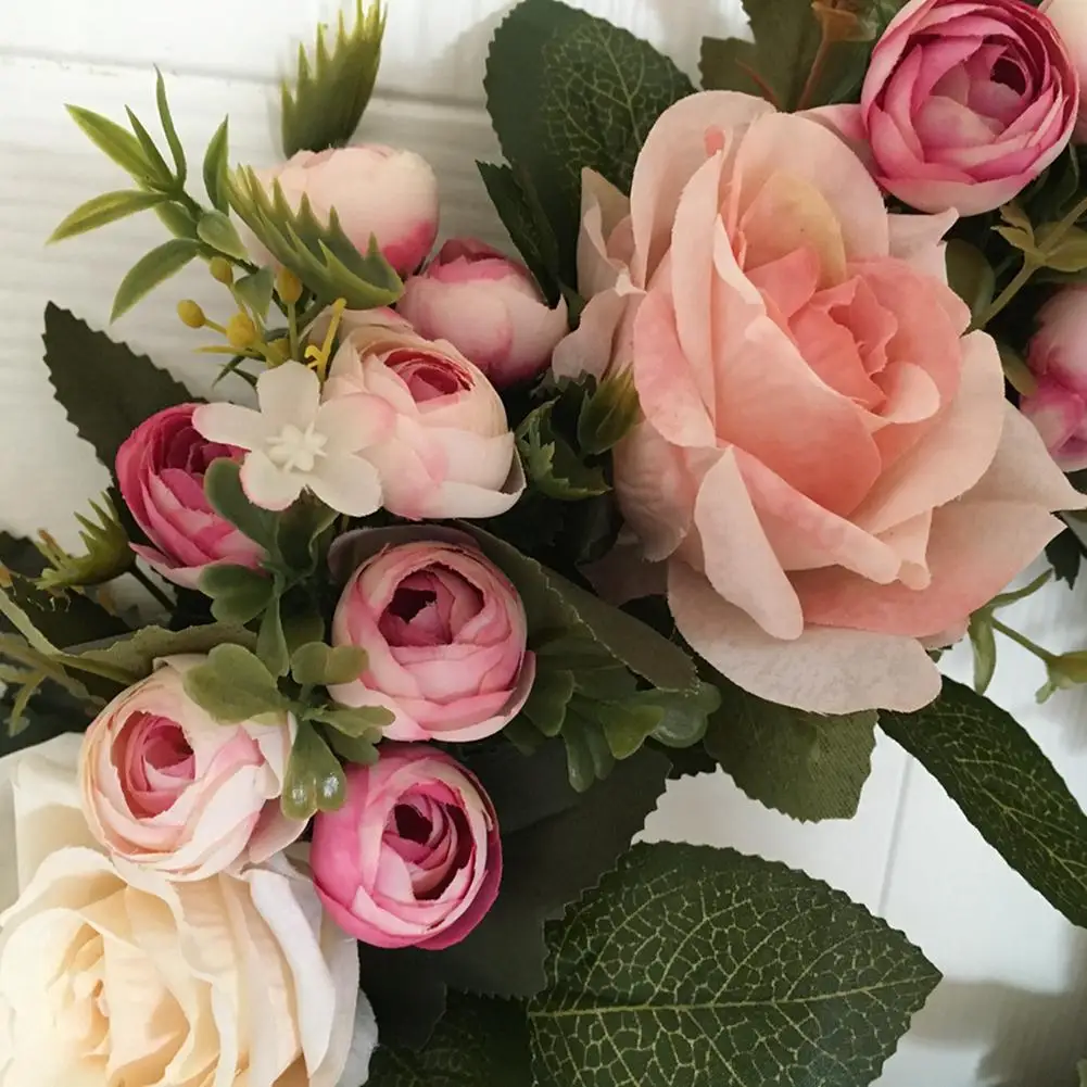 

40cm Artificial Rose Garland Floral Wreath Door Hanging Wall Window Decoration Holiday Festival Wedding Decoration