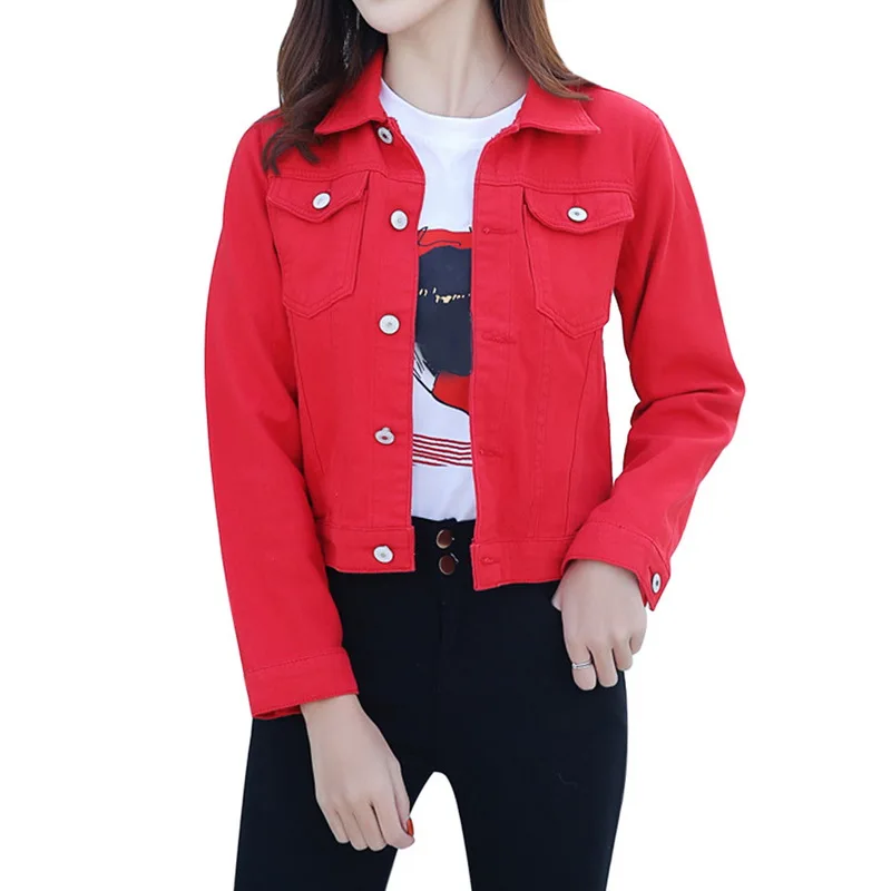 Женская короткая куртка с длинным рукавом однотонная джинсовая ковбойская в