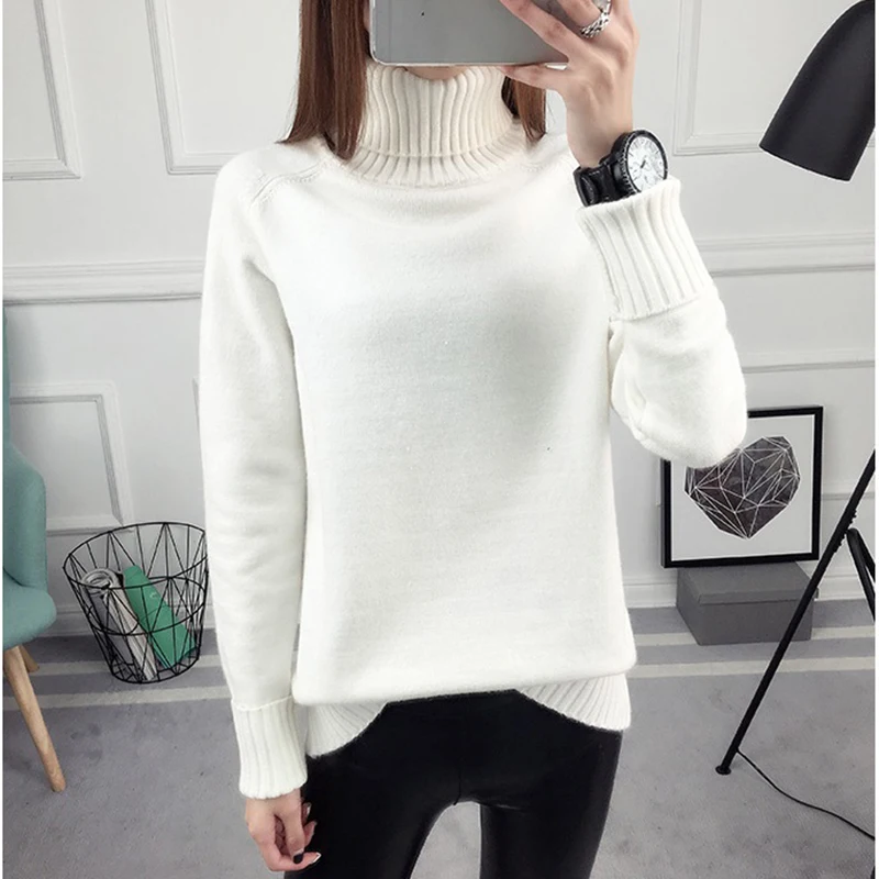 Зимний свитер цвета хаки Женский пуловер с высоким воротником женская вязаная