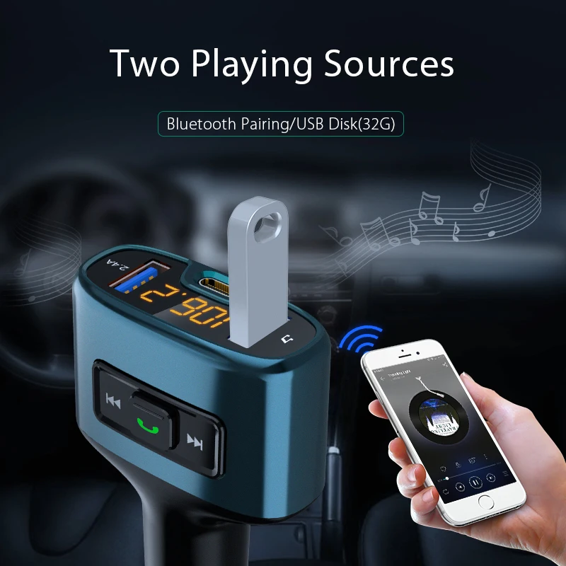 Автомобильный Fm передатчик VANJEW C52S Bluetooth с двумя USB портами|FM-трансмиттеры| |