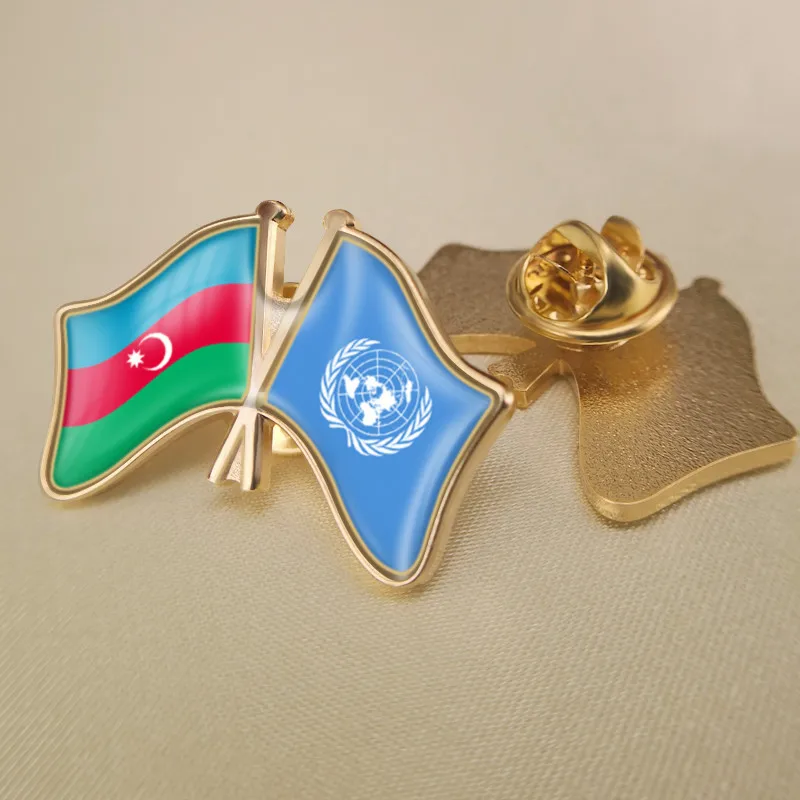 United Nations and Azerbaijan Crossed Double Friendship Flags Lapel Pins | Украшения и аксессуары