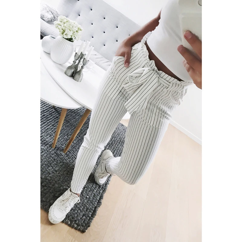 New Striped OL Chiffon High Waist Harem Pants Women Stringyselvedge Summer Style Casual Pants Female Trousers